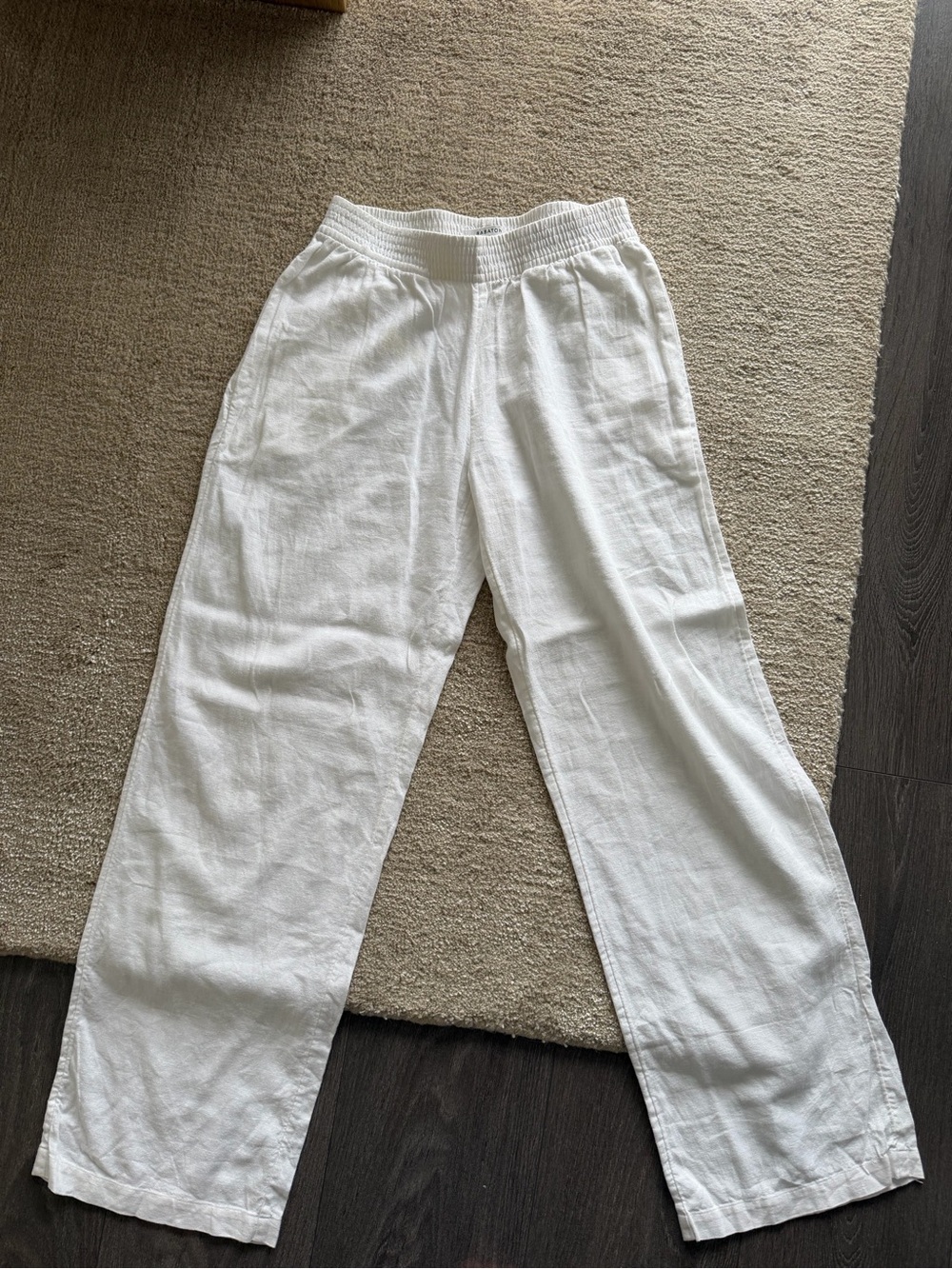 Babaton White Linen Wide-Leg Pants